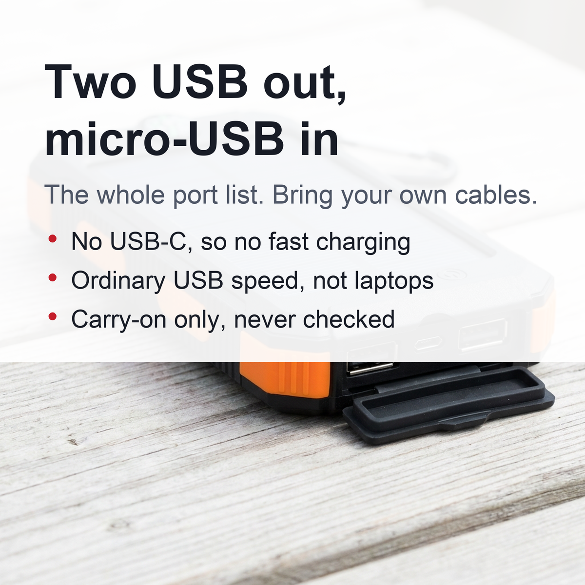 Solar Power Bank with Dual LED Light and Carabiner - USB-Charged Pocket Battery, Solar Panel for Emergency Top-Ups