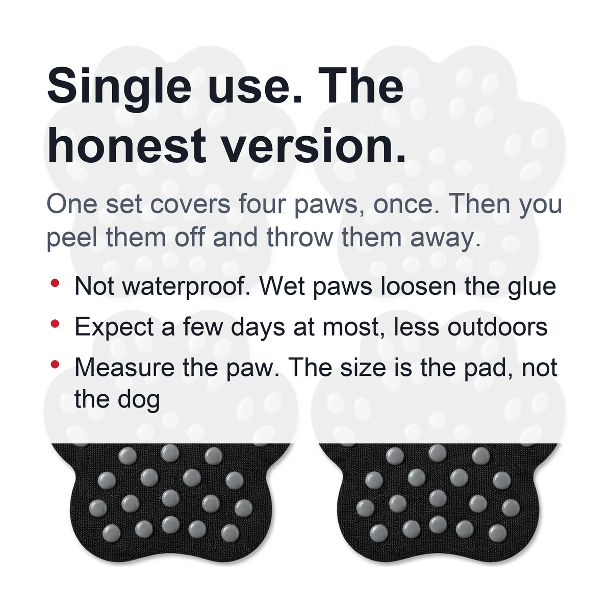 Disposable Dog Paw Pads - Self-Adhesive Rubber-Tread Stickers, Set of 4 in Black, Pink or Blue