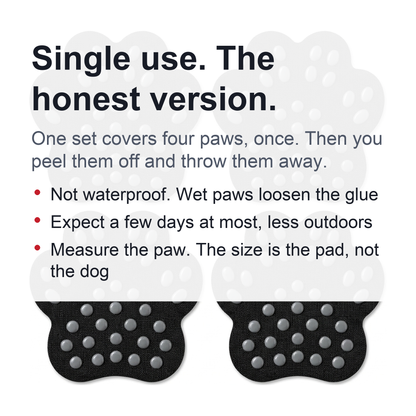 Disposable Dog Paw Pads - Self-Adhesive Rubber-Tread Stickers, Set of 4 in Black, Pink or Blue