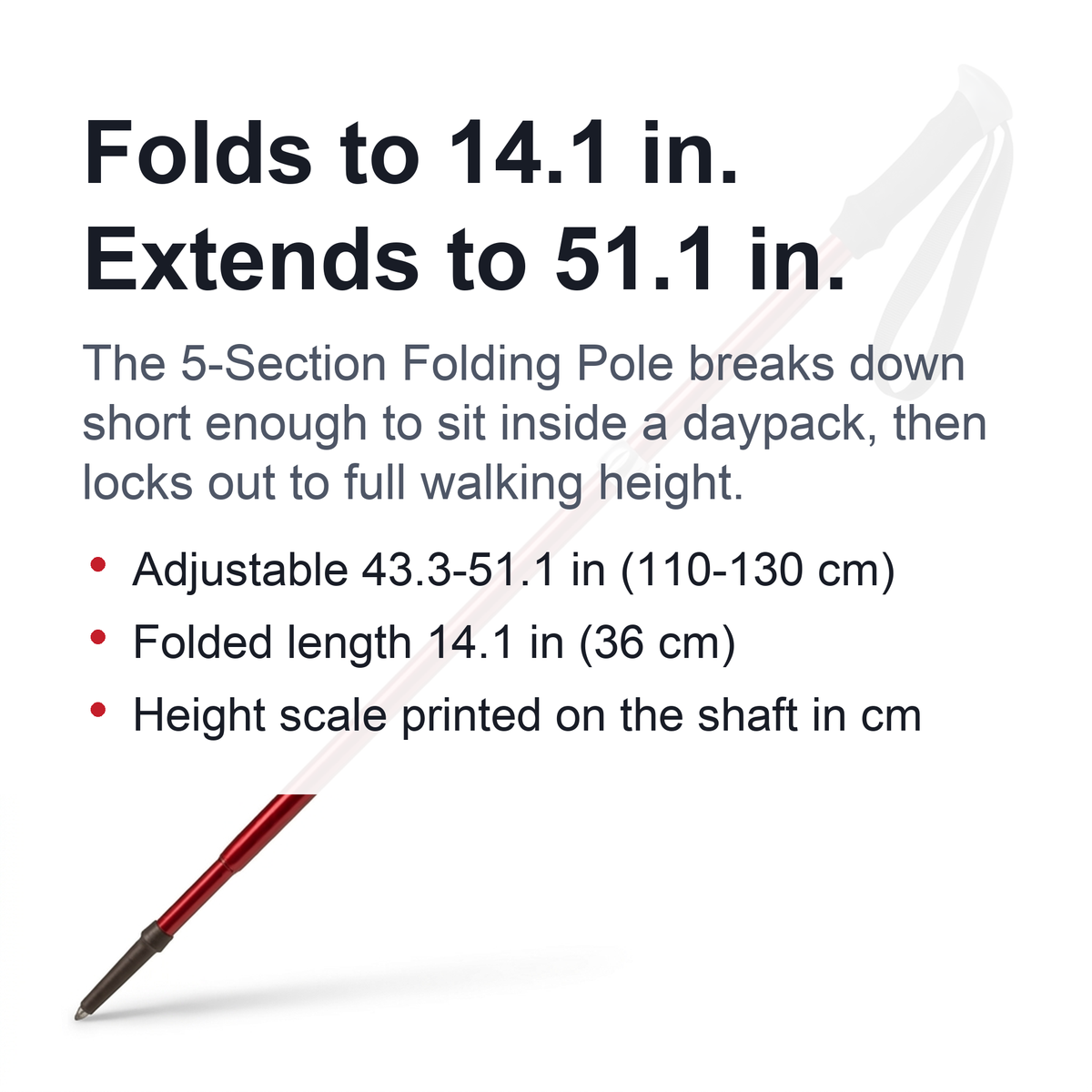 Telescopic Trekking Pole & Walking Stick – Single Adjustable Aluminum Pole, 4-Section T-Handle or 5-Section Folding