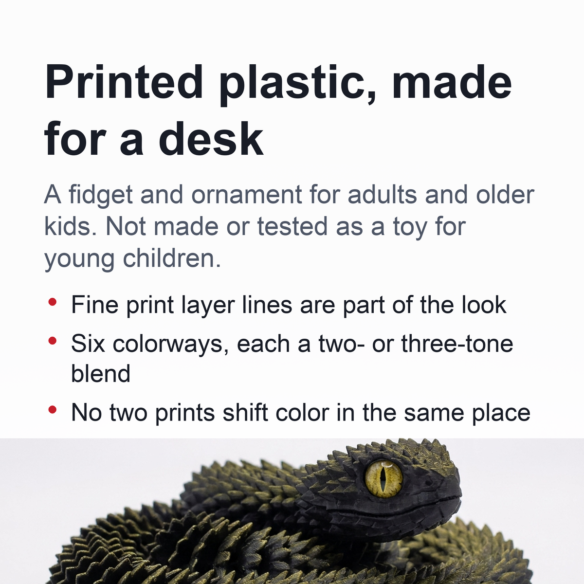 3D-Printed Articulated Snake - Posable Bush Viper Desk Fidget