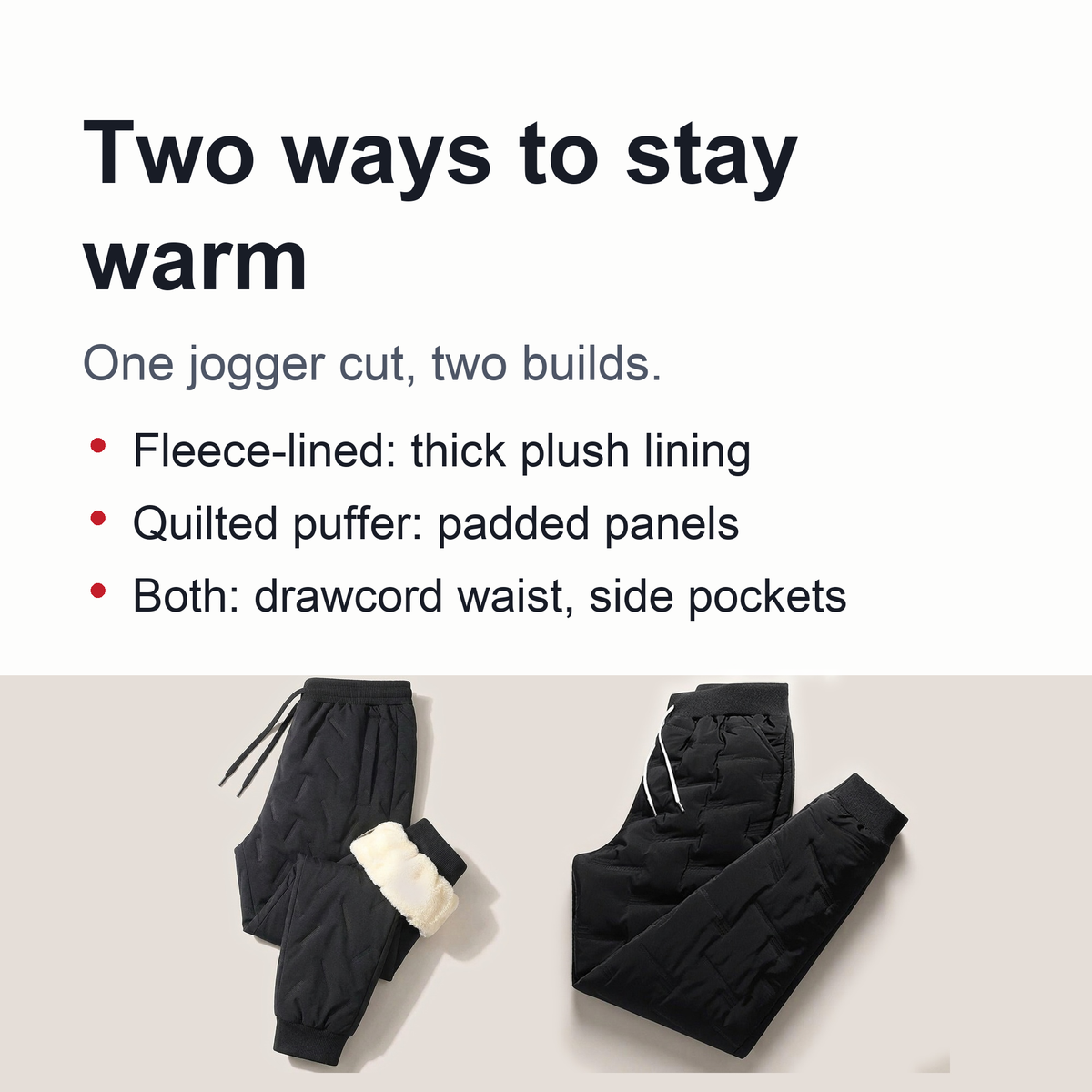 Winter Pants for Men – Fleece Lined or Quilted Puffer Thermal Joggers