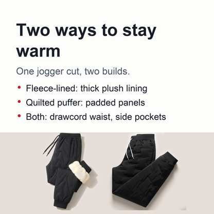 Winter Pants for Men – Fleece Lined or Quilted Puffer Thermal Joggers