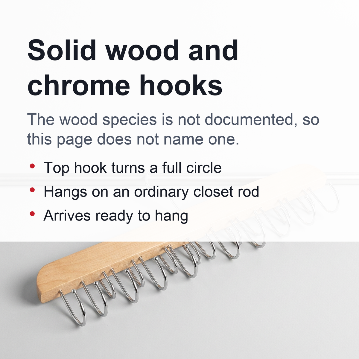 Wooden Tie and Belt Hanger - Closet Bar with 14 or 20 Hooks for Ties, Belts and Scarves