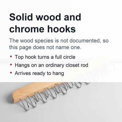 Wooden Tie and Belt Hanger - Closet Bar with 14 or 20 Hooks for Ties, Belts and Scarves