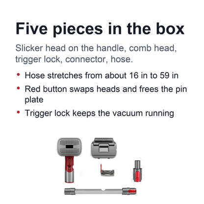 Dog Vacuum Brush Kit – Slicker & Dematting Comb Heads Compatible with Dyson V7 V8 V10 V11 V15, with Trigger Lock and 59 in Extension Hose
