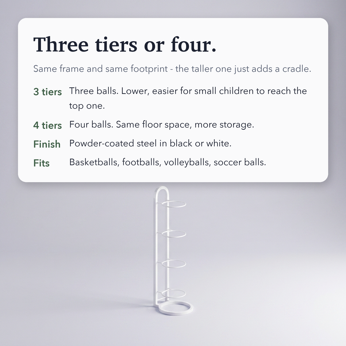 Sports Ball Storage Rack - Removable Garage Ball Organizer, Vertical Sports Display Stand for Volleyball, Football, Basketball and Soccer Ball