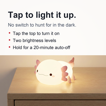 Cute Axolotl Night Lamp – Soft Silicone Touch Lamp, USB Rechargeable for Kids' Nursery