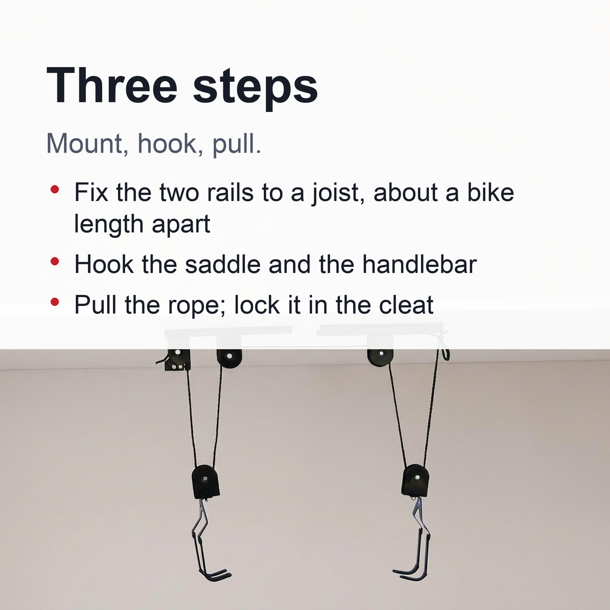 Ceiling-Mounted Bike Hoist – Heavy-Duty Pulley System for Garage Storage & Easy Lifting