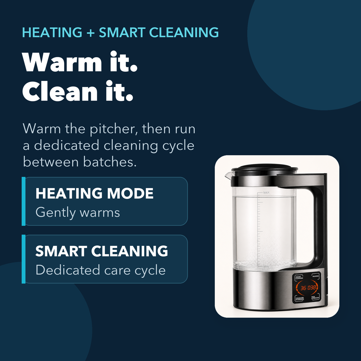 V8 Hydrogen Water Pitcher with Heating & Smart Cleaning