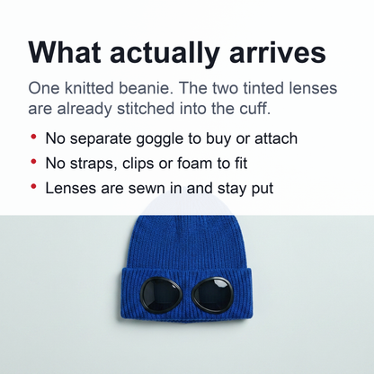 Warm Knitted Beanie With Goggle and Ear Protection – Insulated, Curled Edge, Perfect for Skiing and Winter Outdoor Adventures