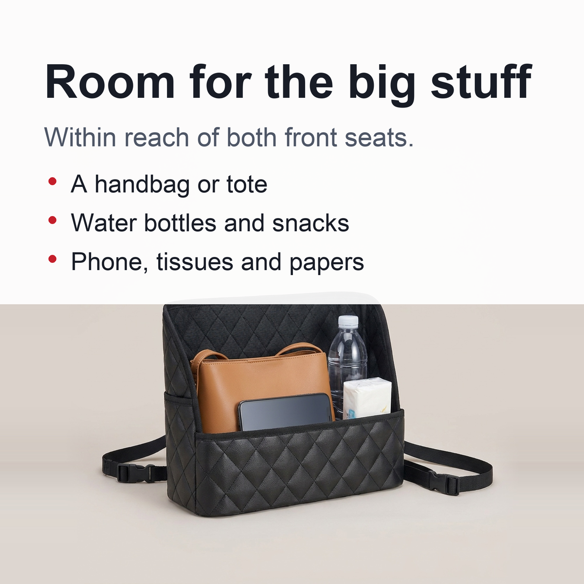 PU Leather Car Seat Back Organizer – Large Capacity Purse Holder & Storage Bag Between Front Seats