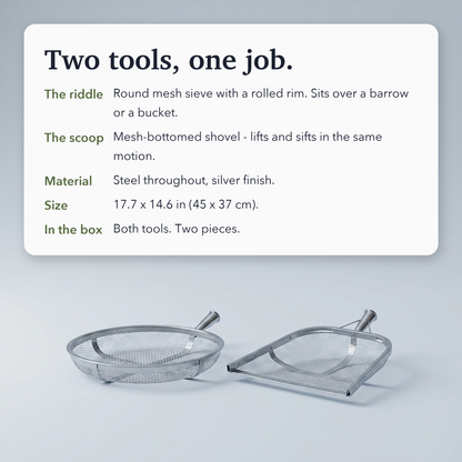 Garden Sieve & Sifting Scoop Set – Heavy-Duty Steel Riddle and Scoop for Soil, Sand and Compost