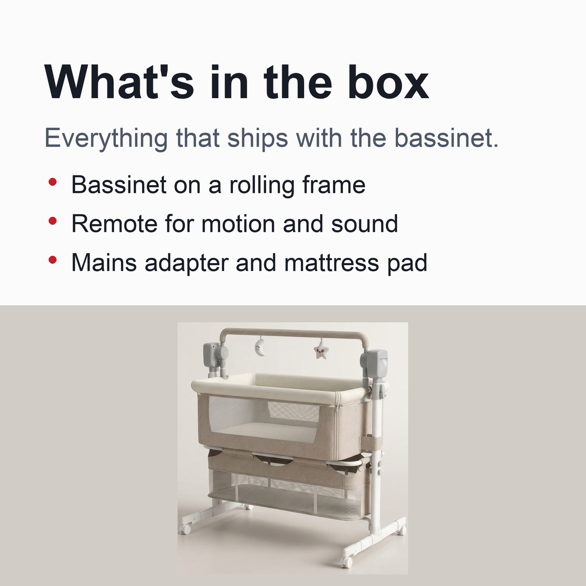 Portable Electric Bassinet - Rolling Baby Bassinet with Remote-Controlled Rocking, Fold-Down Side and Bluetooth Sound