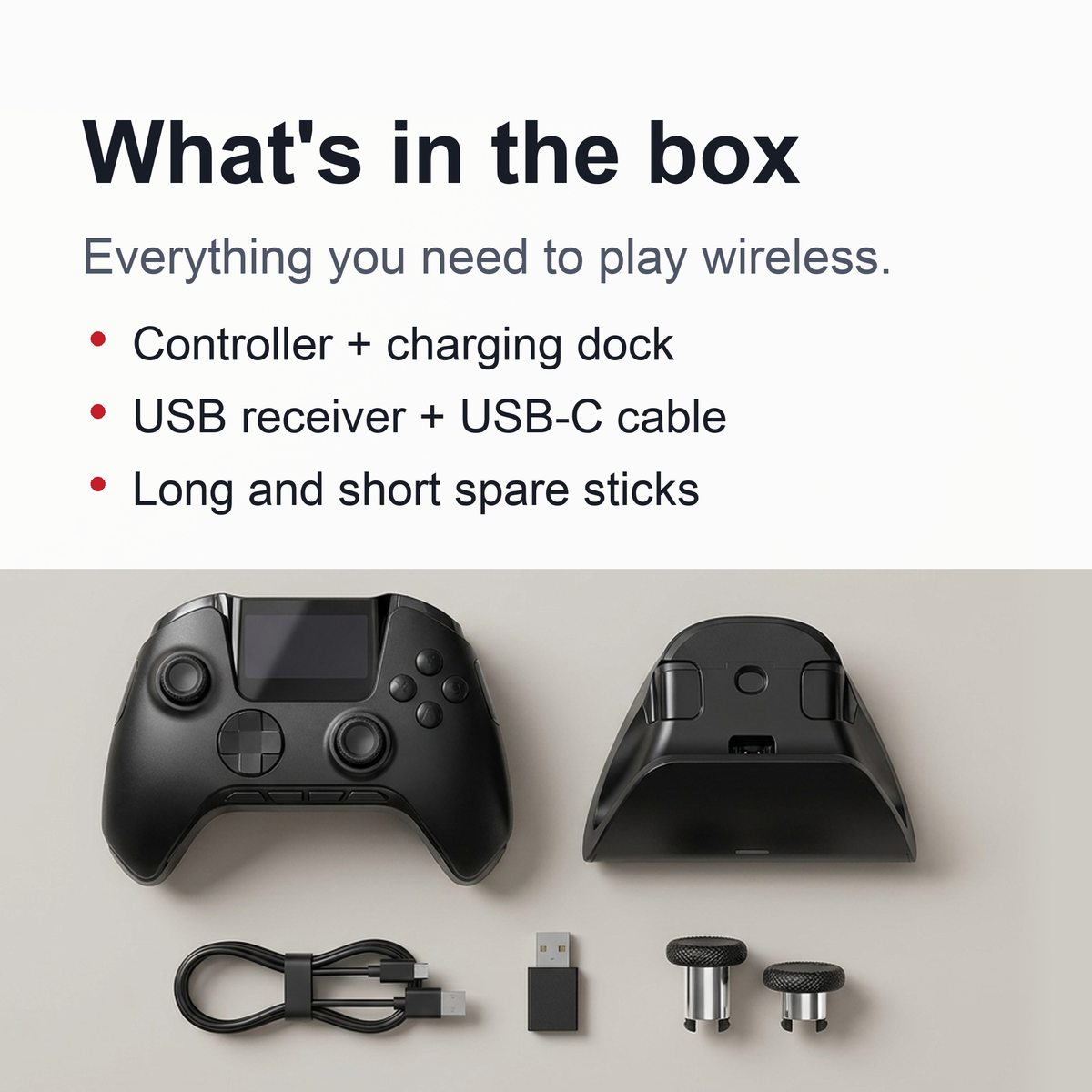 Wireless Gaming Controller V2 with Screen & Charging Dock – Hall Effect Sticks, RGB, for PC, Switch, iOS & Android (Not for Xbox/PS5)