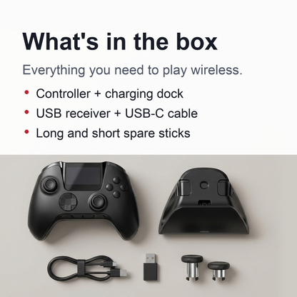 Wireless Gaming Controller V2 with Screen & Charging Dock – Hall Effect Sticks, RGB, for PC, Switch, iOS & Android (Not for Xbox/PS5)