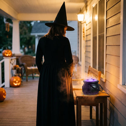 Witch Cauldron Fog Machine – Halloween Mist Maker Fogger, 12 Color-Changing LED Water Fountain Prop for DIY Haunted House & Party