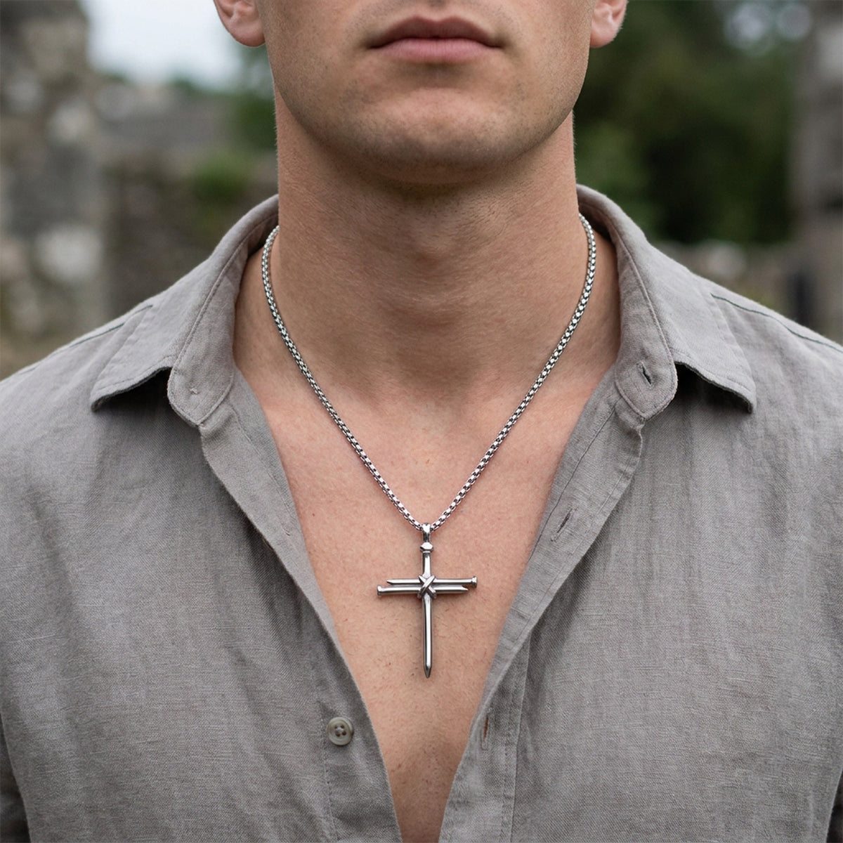 Vintage Stainless Steel Cross Nail Necklace – Christian Jesus Pendant for Men’s Punk Fashion