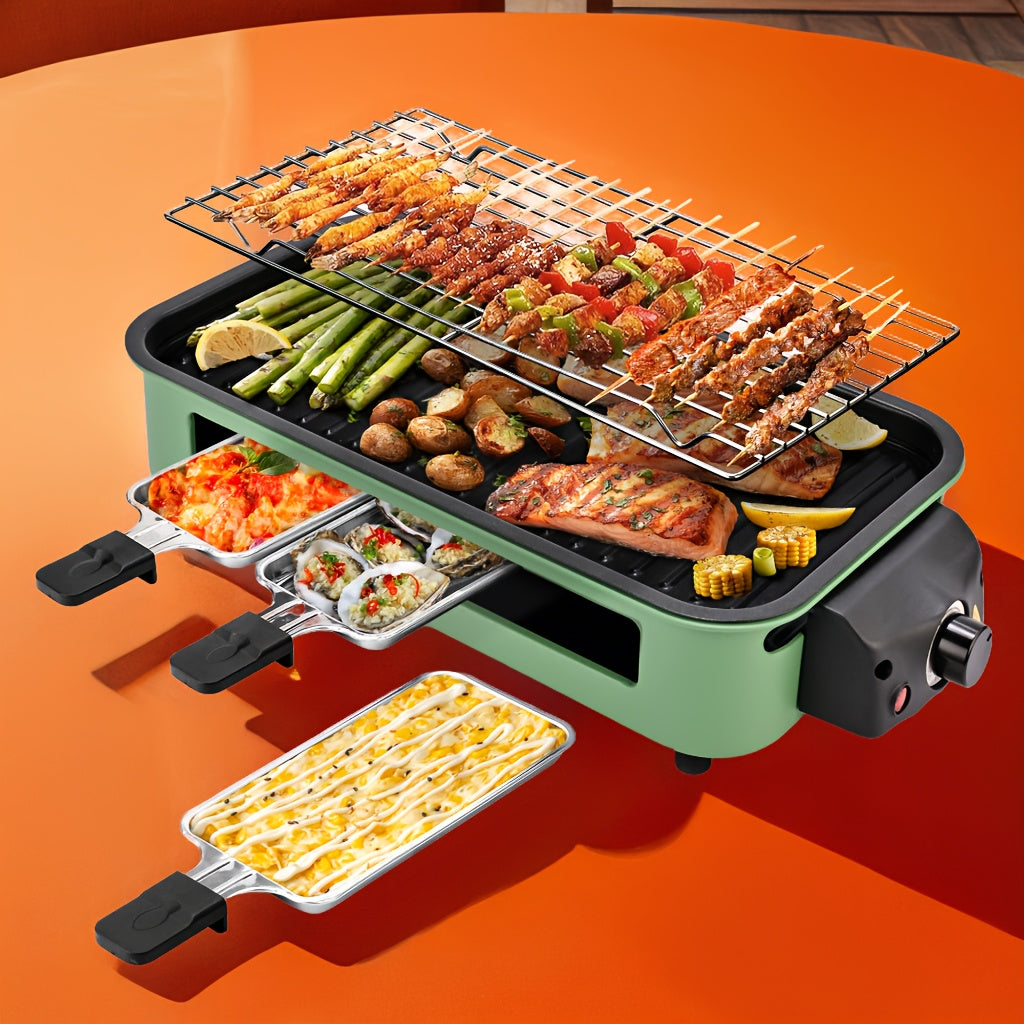 Smokeless Indoor Electric Grill - 1500W Portable BBQ Station with Non-Stick Plate, Dishwasher Safe for Easy Kitchen Use