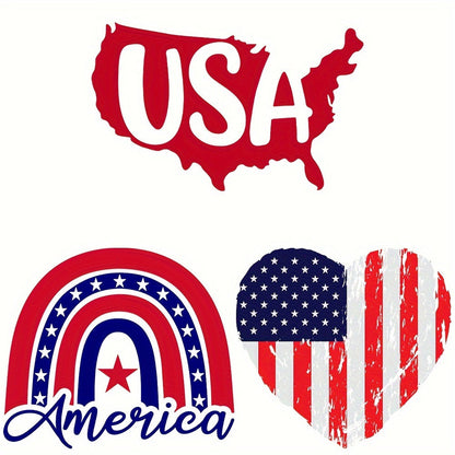 4th of July Hot Transfer Stickers – 3-Pack DIY Heat Press Patriotic Iron-On Patches for Shirts, Jeans, Backpacks & Festival Crafts