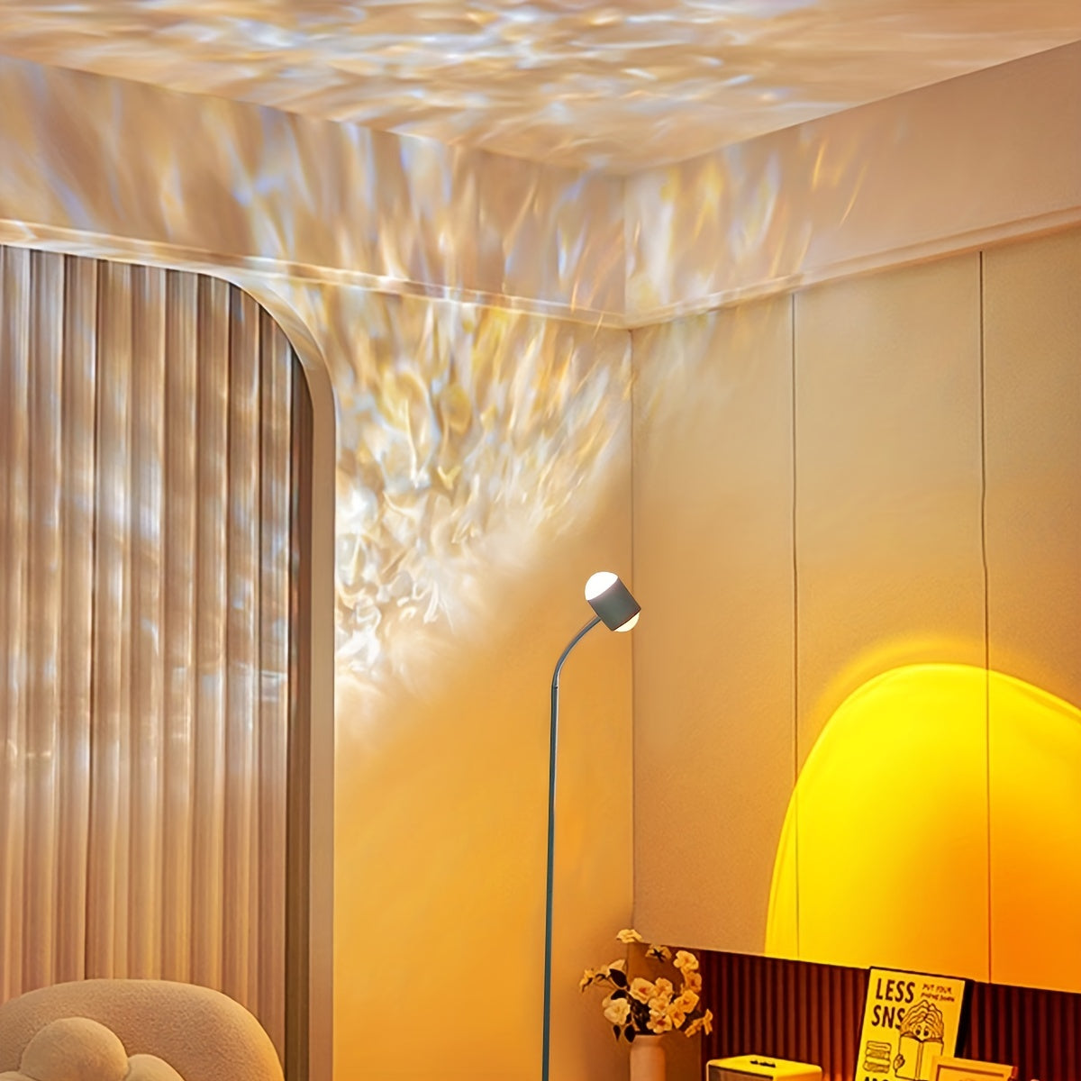 LED Sunset & Water Ripple Projection Lamp – Dual Head Rainbow Light for Photography, Parties & Cozy Room Decor