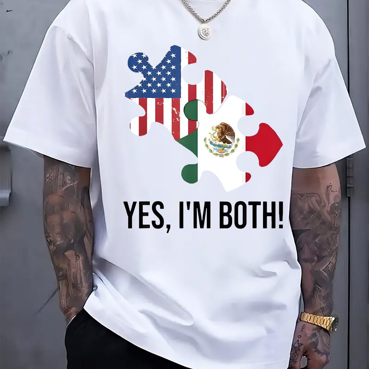 Men’s Dual-Cultural Graphic T-Shirt – Celebrate Heritage with Breathable Casual Tee Featuring USA & Mexico Flag Design for Summer Vibes