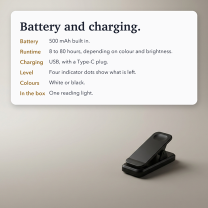 USB Rechargeable Reading Light – Portable LED Clip-On Bookmark for Comfortable Night Reading in Bed