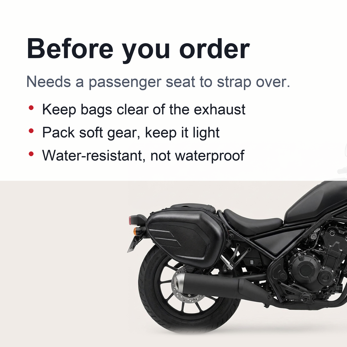Universal Frameless Motorcycle Saddlebags – Expandable 36–58 L Throw-Over Pair
