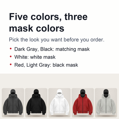 Men's Winter Balaclava Zip Hoodie – Warm Hooded Sweatshirt with Built-In Face Mask for Outdoor Adventures