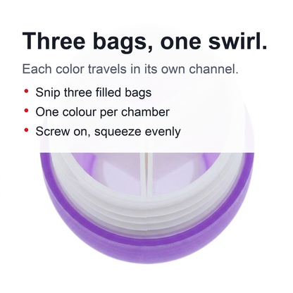 Tri-Color Piping Bag Coupler - 3-Chamber Icing Swirl Converter for Cakes and Cupcakes