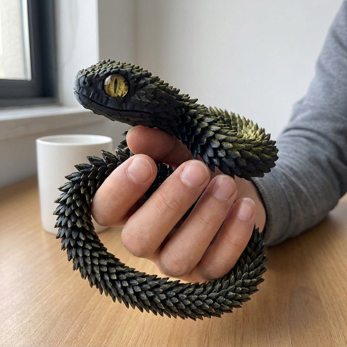 3D-Printed Articulated Snake - Posable Bush Viper Desk Fidget