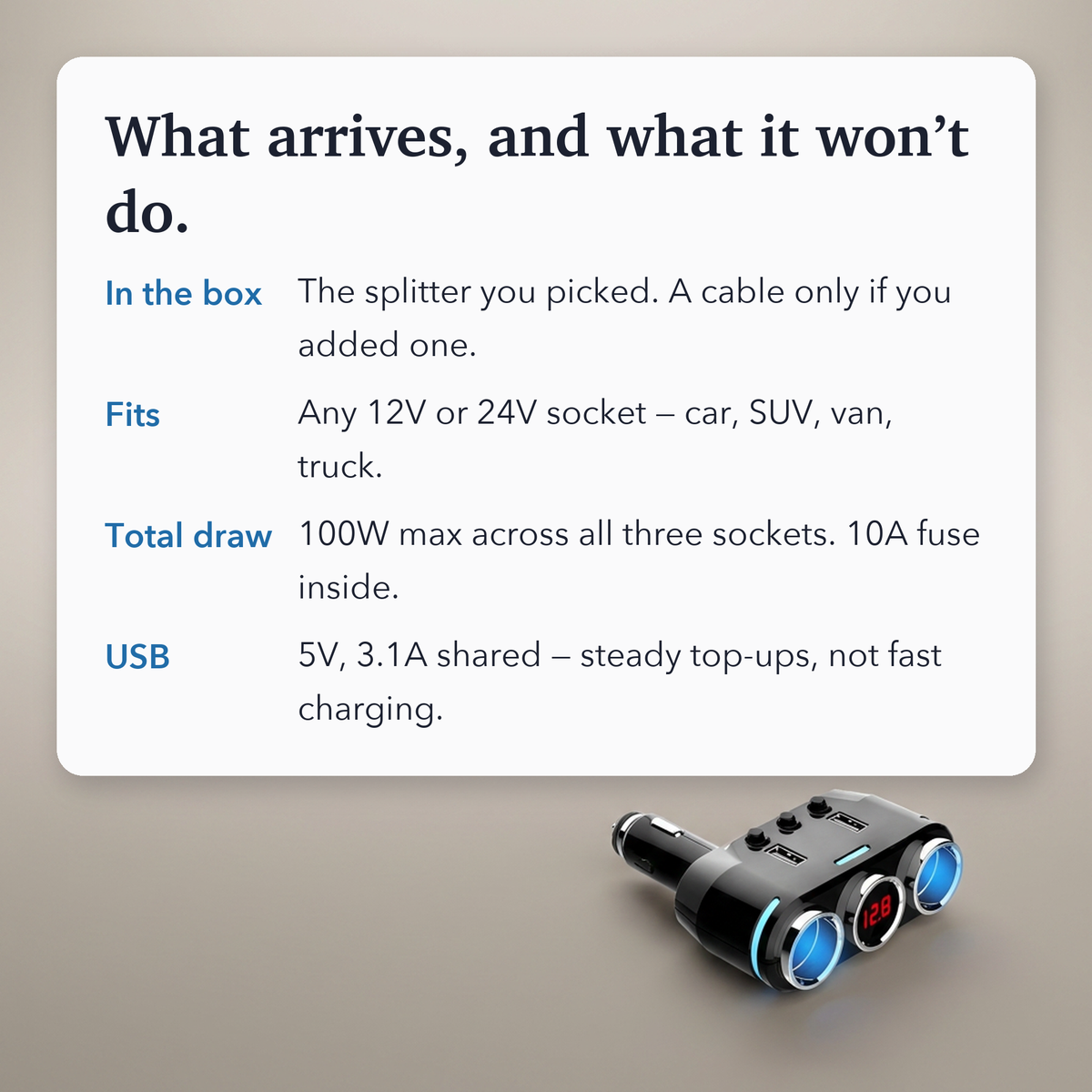 Car Splitter Cigarette Lighter Socket