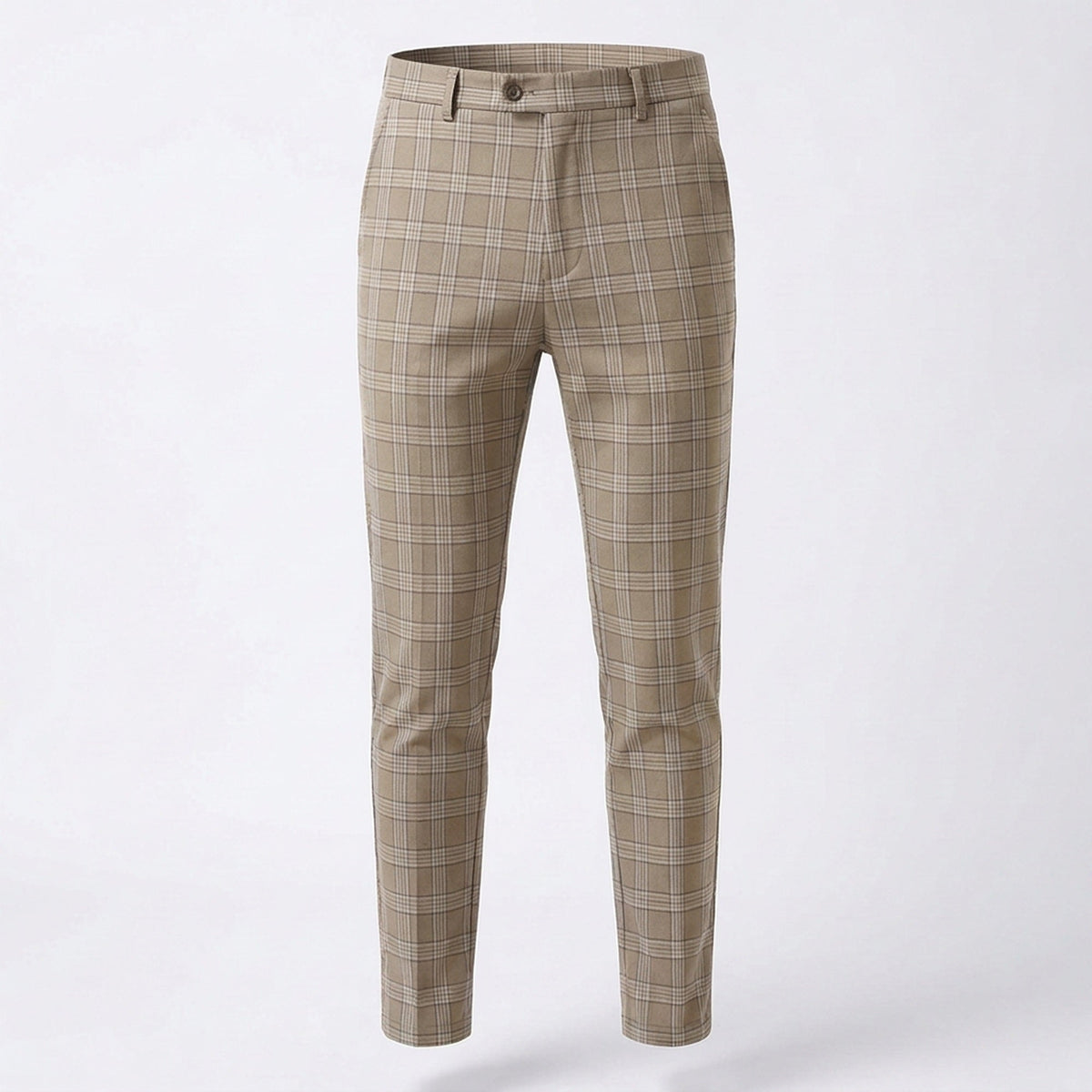 Men's Slim-Fit Plaid Trousers - Tapered Ankle-Length Check Pants
