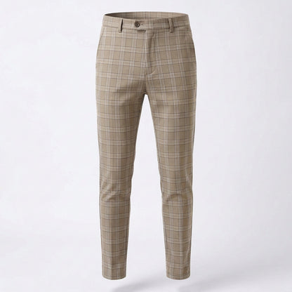 Men's Slim-Fit Plaid Trousers - Tapered Ankle-Length Check Pants