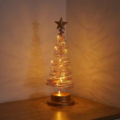 Spiral Christmas Tree Table Lamp – Gold Wire Tabletop Tree with Star Topper, Battery Operated LED