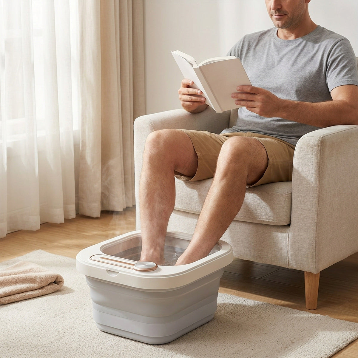 Collapsible Foot Spa with Heat, Bubbles & Massage — Folds Flat to Store, for Deep Relaxation and Soothing At-Home Soaks