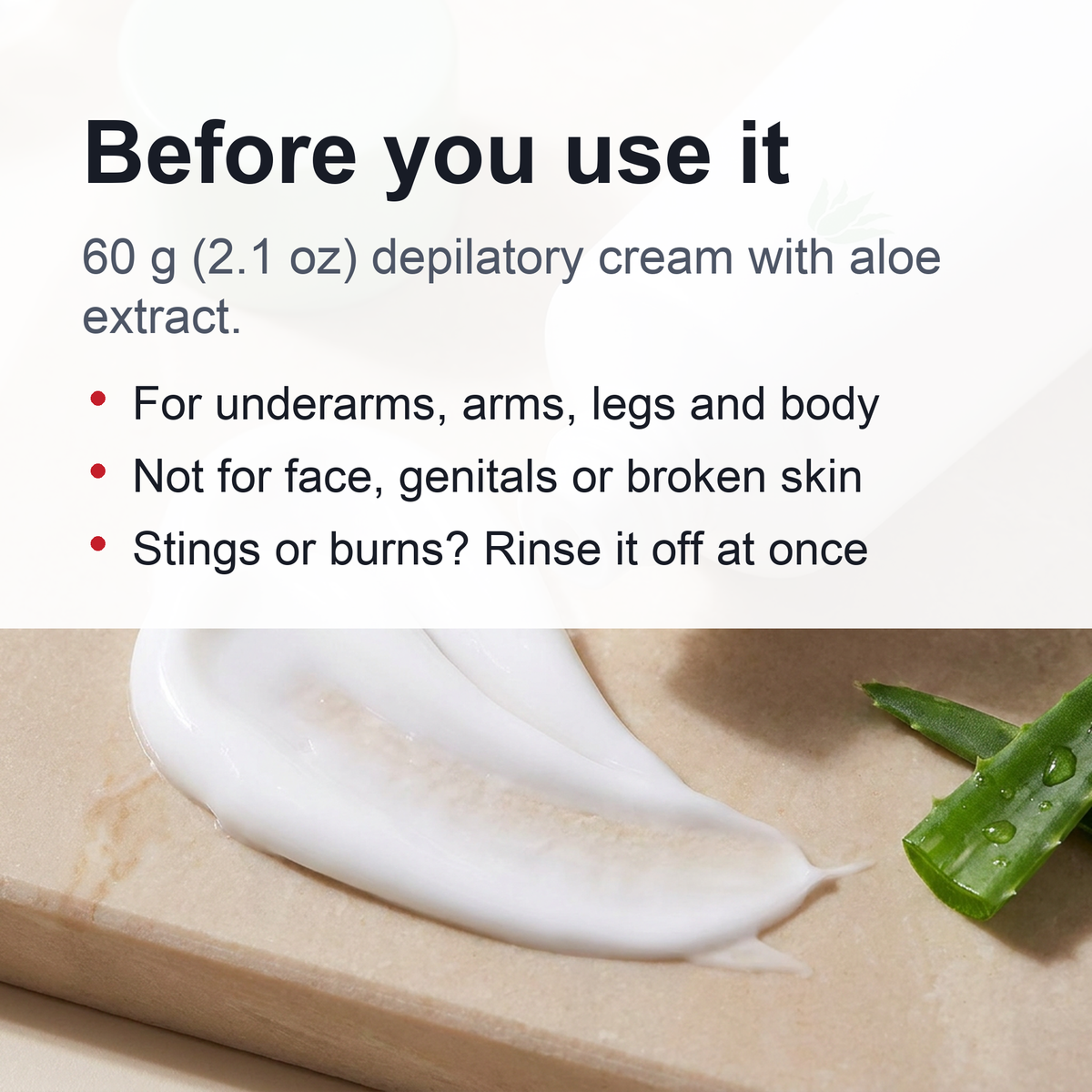 Hair Removal Cream – Aloe Vera Depilatory Cream for Underarms, Arms, Legs & Body, 60 g
