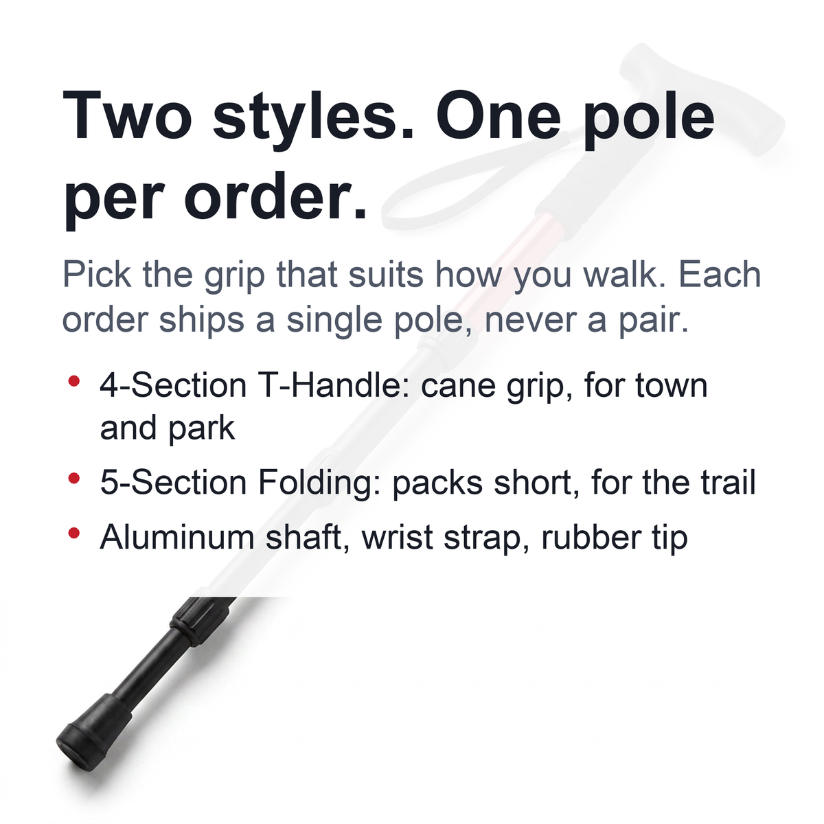 Telescopic Trekking Pole & Walking Stick – Single Adjustable Aluminum Pole, 4-Section T-Handle or 5-Section Folding