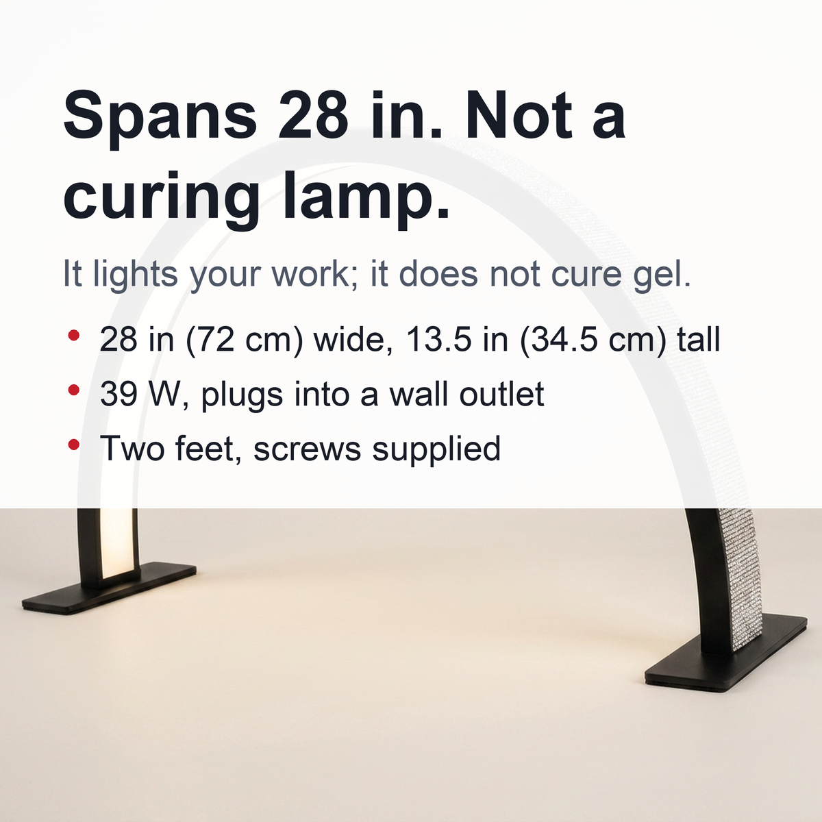 Half Moon Nail Desk Lamp – 28 in LED Arc Work Light for Nails, Lashes, Brows & Tattoo, 3000K–6000K Dimmable