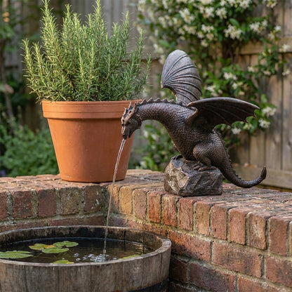 Fire-Breathing Dragon Fountain Statue – Bronze-Finish Resin Garden Sculpture