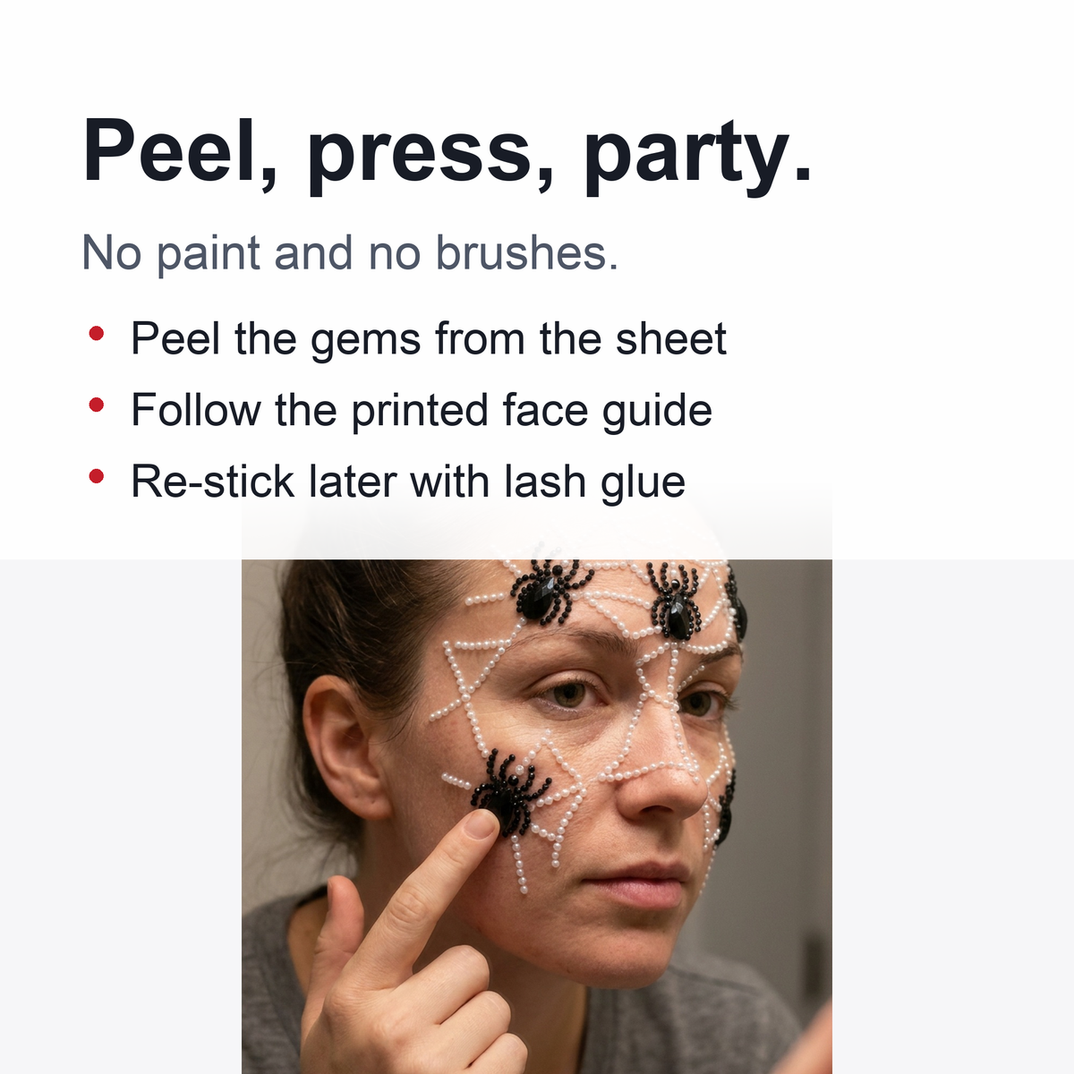 Halloween Face Stickers - Party Horror Grimace Decorations, Acrylic Gem Temporary Tattoo Stickers
