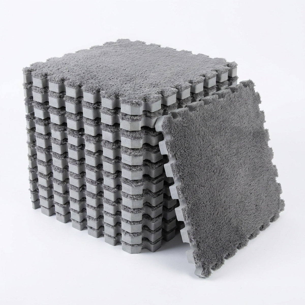 Plush Interlocking Carpet Tiles – 12 Foam Puzzle Mat Squares, 11.8 in, Hand-Washable