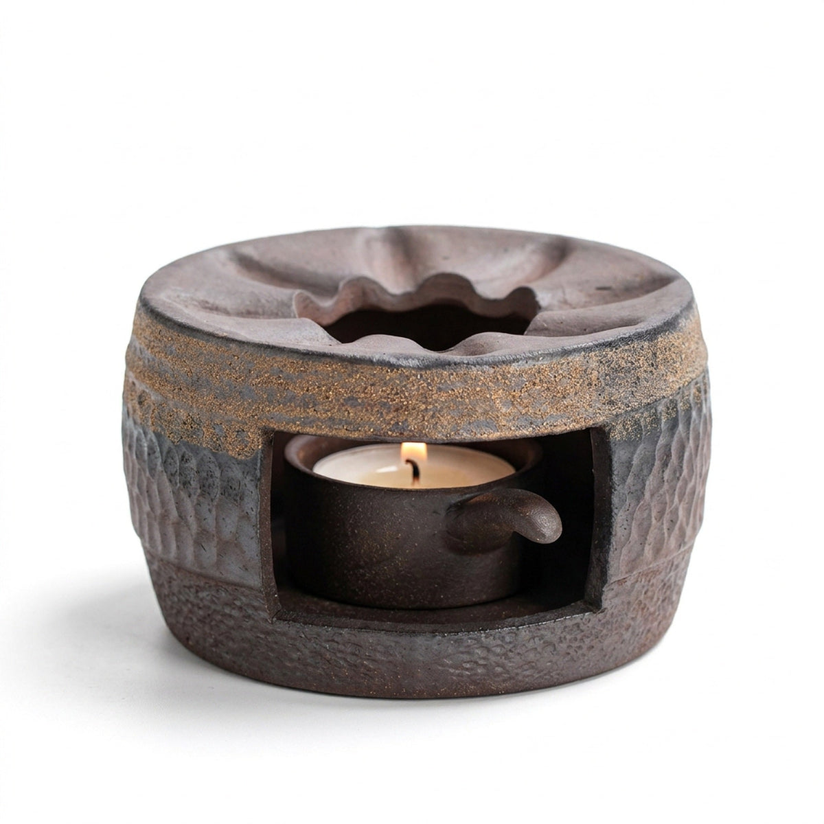 Ceramic Tea Stove & Teapot Warmer Set – Hammered Stoneware, Tea-Light Heated