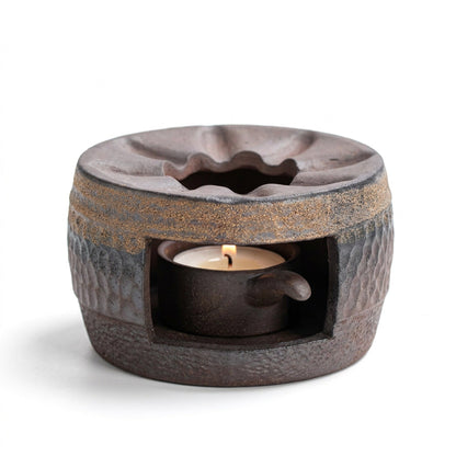 Ceramic Tea Stove & Teapot Warmer Set – Hammered Stoneware, Tea-Light Heated