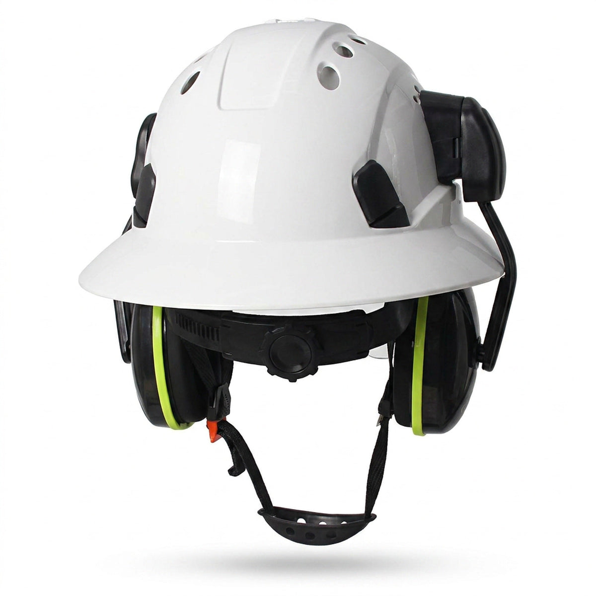 Full Brim Hard Hat with Built-In Eye Shield & Earmuffs – Vented HDPE Safety Helmet, ANSI Z89.1 Type I Class C