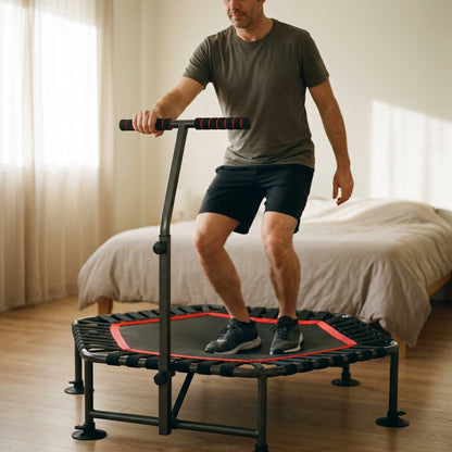 Foldable 50-Inch Hexagon Trampoline – Indoor Fitness Fun for Kids and Adults, Space-Saving Exercise Equipment for Cardio at Home