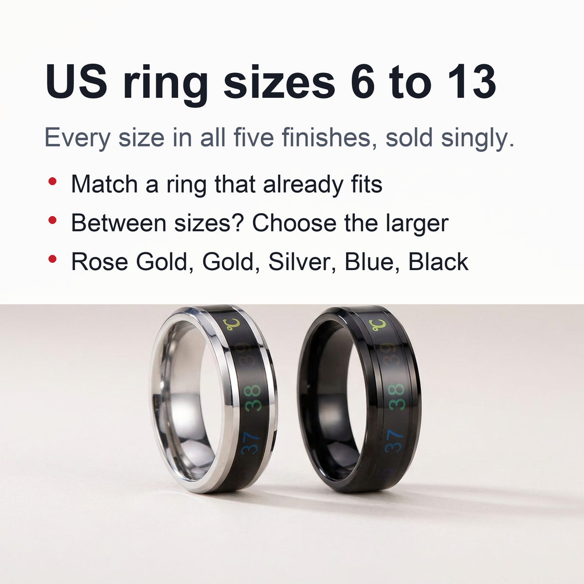 Temperature Mood Ring – Stainless Steel Color Changing Ring for Men & Women