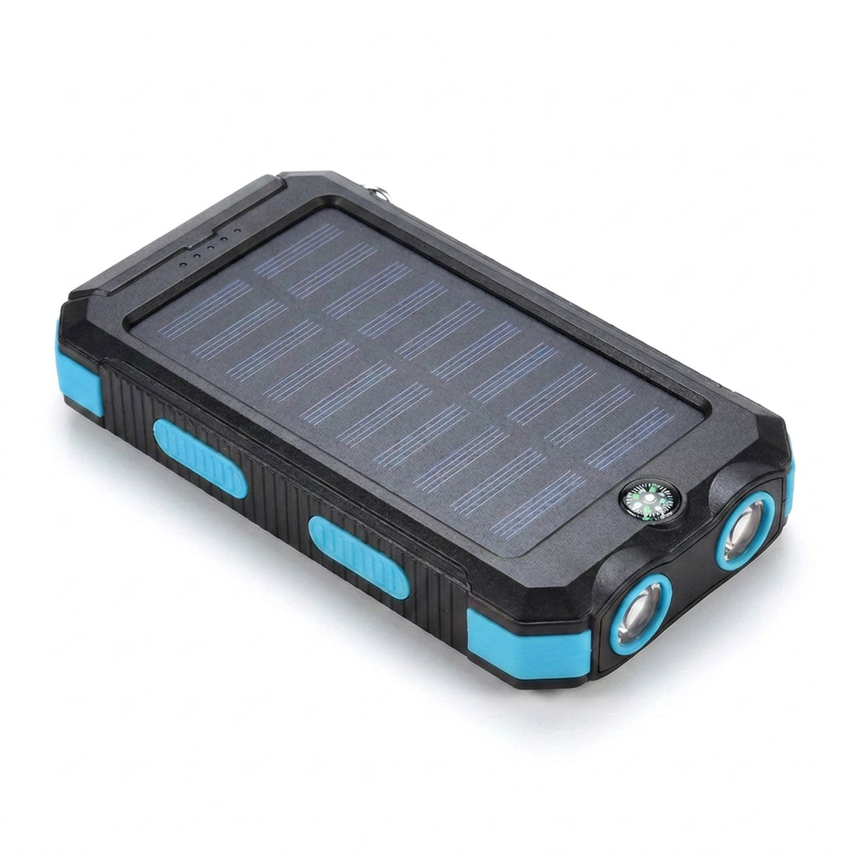 Solar Power Bank with Dual LED Light and Carabiner - USB-Charged Pocket Battery, Solar Panel for Emergency Top-Ups