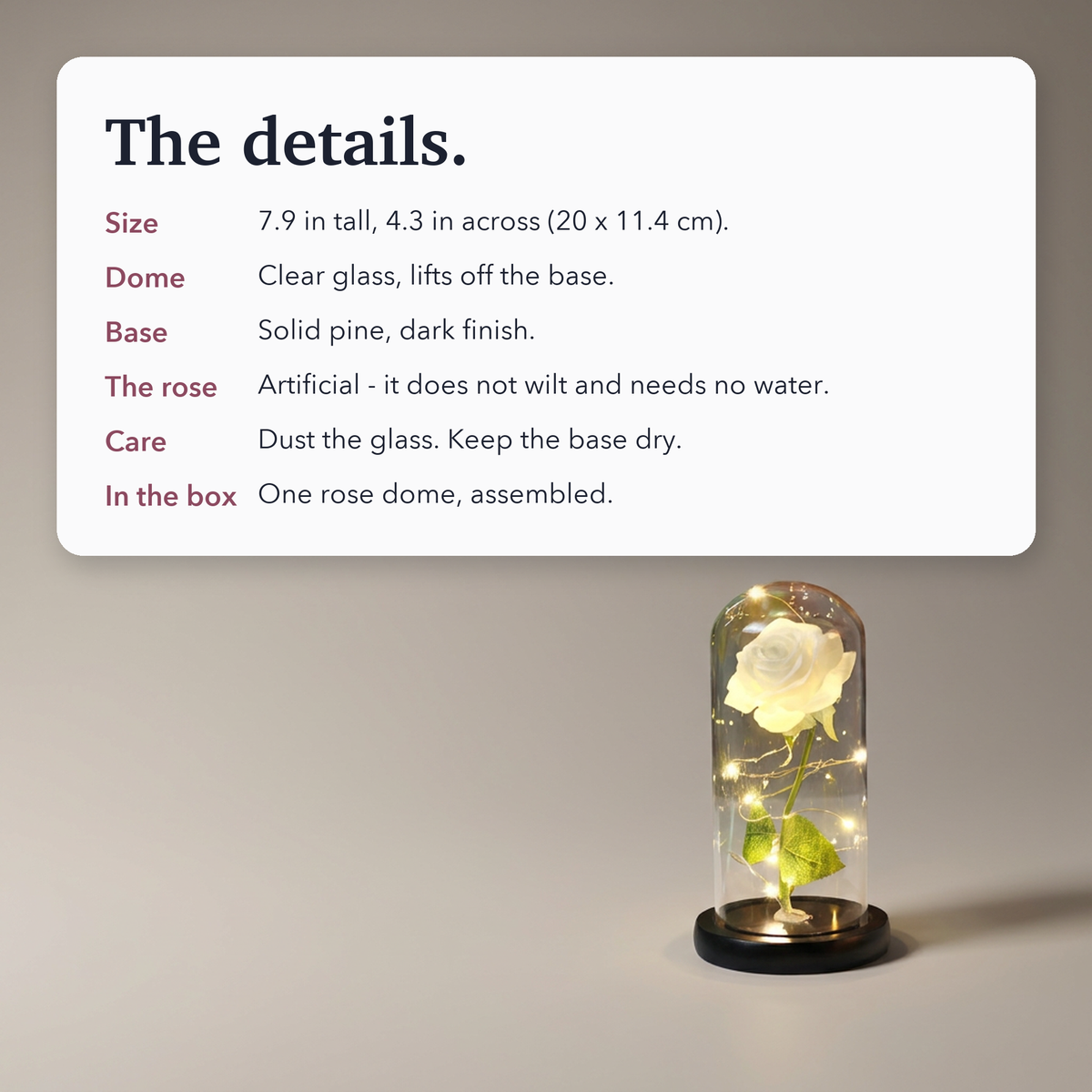 Preserved Rose in Glass Dome – LED Beauty & The Beast Flower for Romantic Gifts & Elegant Home Décor