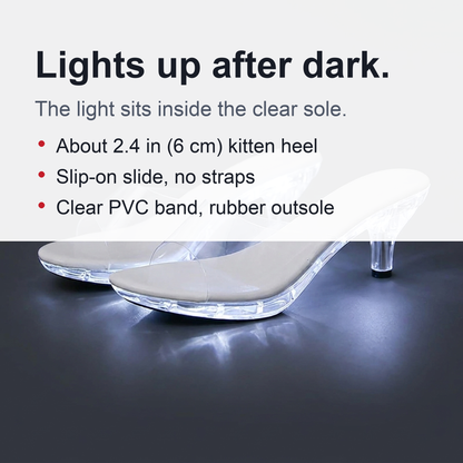 Crystal Clear Women's LED Kitten Heel Sandals – Light-Up Transparent Slide Heels for Nightclubs & Parties